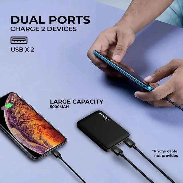 Alt view image 4 of 7 - Vida IT 5000mAh Mini Power Bank Small Portable Charger for Heated Vest Jacket Battery Pack for iPhone Samsung Cell Phone with Dual USB Output, Lightweight Rechargeable Power Pack 5V 2.1A for Travel