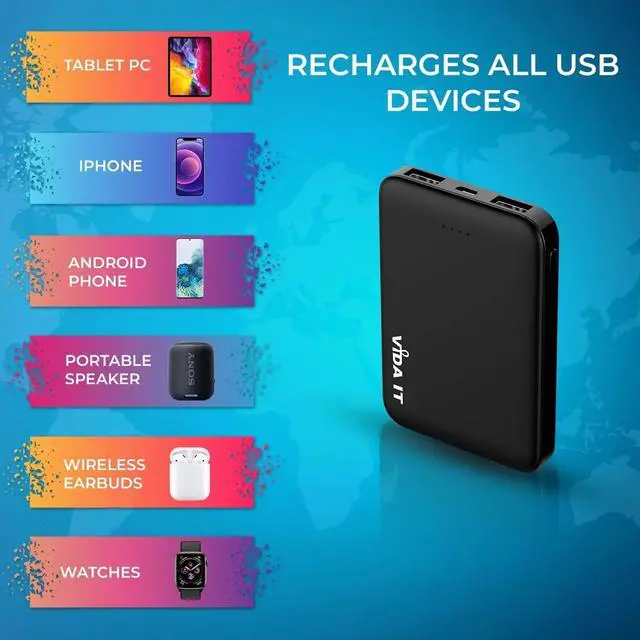 Alt view image 7 of 7 - Vida IT 5000mAh Mini Power Bank Small Portable Charger for Heated Vest Jacket Battery Pack for iPhone Samsung Cell Phone with Dual USB Output, Lightweight Rechargeable Power Pack 5V 2.1A for Travel