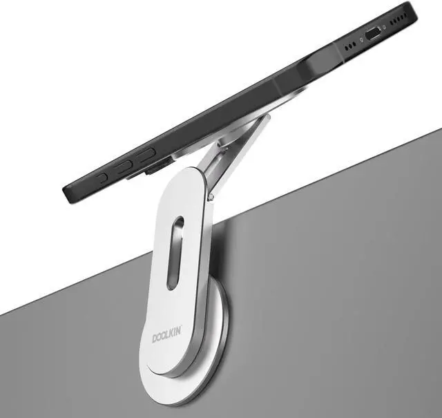 Alt view image 2 of 6 - Doolkin® Pizo Mount 2, Laptop Phone Holder, Adjustable Laptop Stand, Foldable Laptop Side Mount Clip, Slim Portable Smartphone Stand, Computer Monitor Expansion Bracket, Magnetic Phone Mount