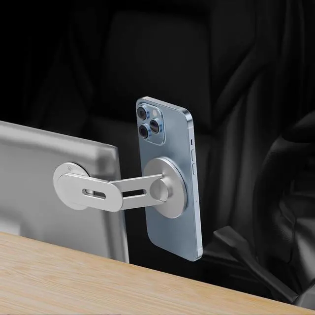 Alt view image 4 of 6 - Doolkin® Pizo Mount 2, Laptop Phone Holder, Adjustable Laptop Stand, Foldable Laptop Side Mount Clip, Slim Portable Smartphone Stand, Computer Monitor Expansion Bracket, Magnetic Phone Mount
