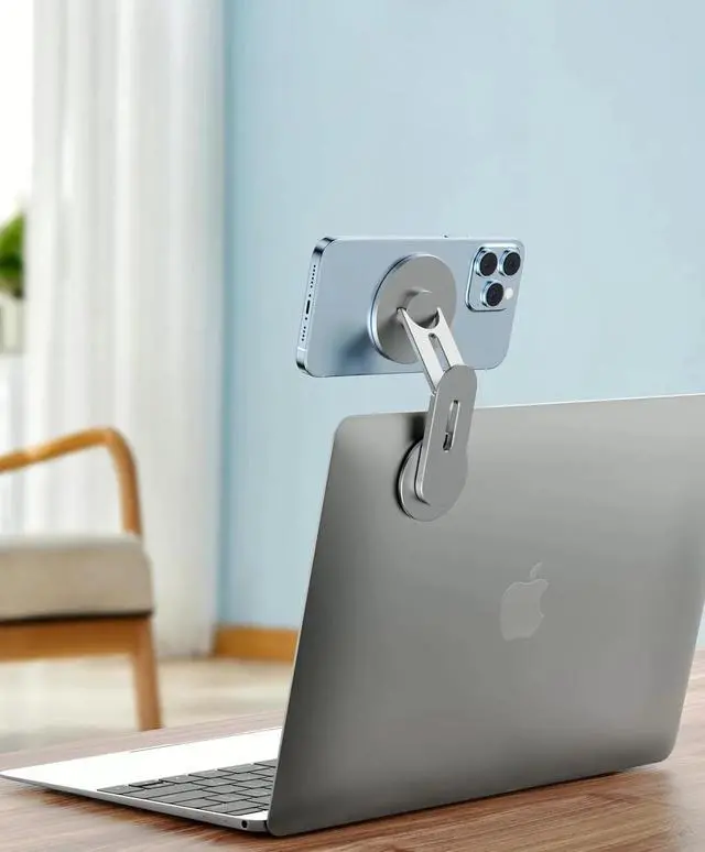 Alt view image 6 of 6 - Doolkin® Pizo Mount 2, Laptop Phone Holder, Adjustable Laptop Stand, Foldable Laptop Side Mount Clip, Slim Portable Smartphone Stand, Computer Monitor Expansion Bracket, Magnetic Phone Mount