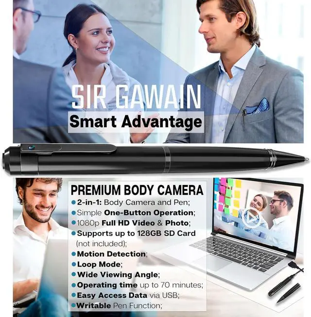 Alt view image 2 of 6 - 1080P Body Camera Pen [Upgraded 2024]  Body Cam with HD Video or Picture Taking, SD Card Storage, and Manual Control for Privacy Compliance