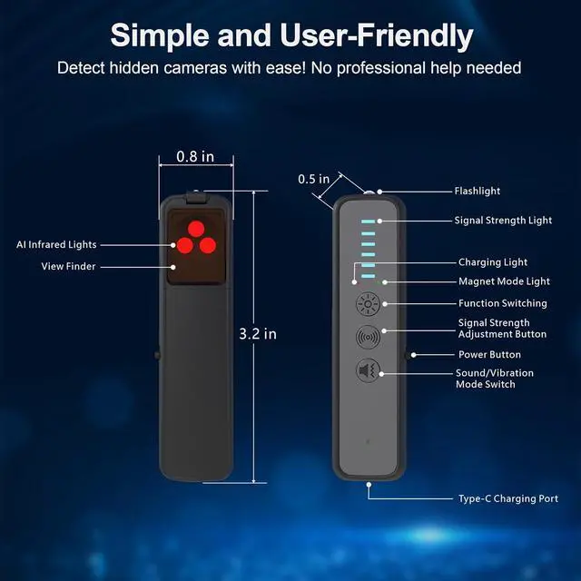 Alt view image 2 of 7 - Hidden Camera Detectors,GPS Tracker Detector,Camera Detector Spy Camera Finder,RF Detector,25H Working Time,Travel-Friendly Size(S600 Black)
