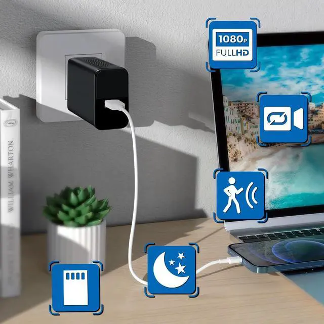 Alt view image 2 of 7 - 64GB Small Nanny Cam Security Camera Charger,1080P Mini Camera with Night Vision Motion Detection