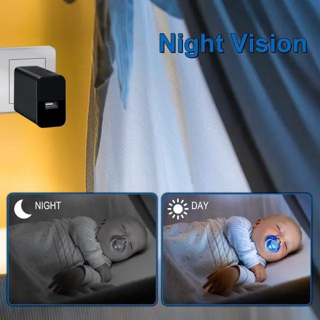 Alt view image 4 of 7 - 64GB Small Nanny Cam Security Camera Charger,1080P Mini Camera with Night Vision Motion Detection