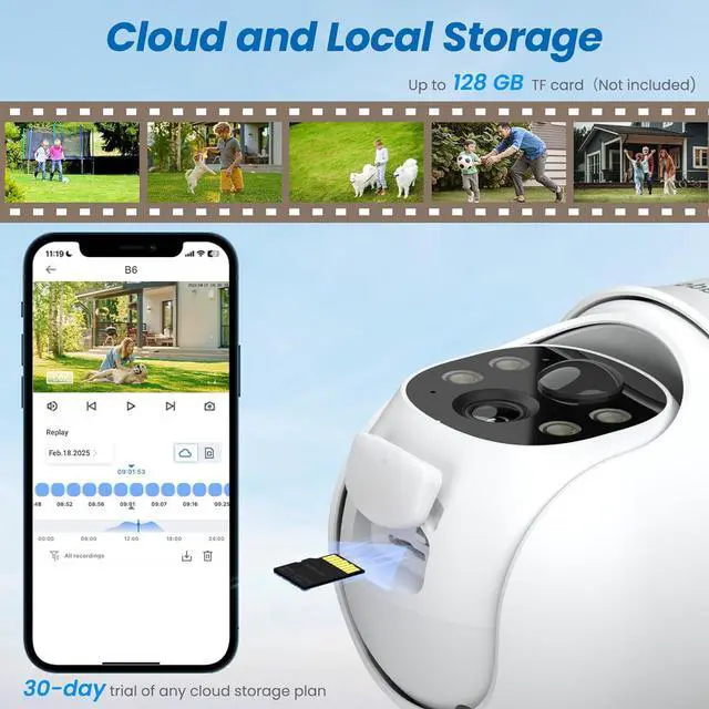 Alt view image 7 of 7 - 2K Cameras for Home Security-2.4G WiFi Outdoor Camera Wireless Solar/Battery Powered with solar panel, 360° Viewing, AI Human Detection, Color Night Vision, with SD Storage, Works with Alexa(2 Pack)