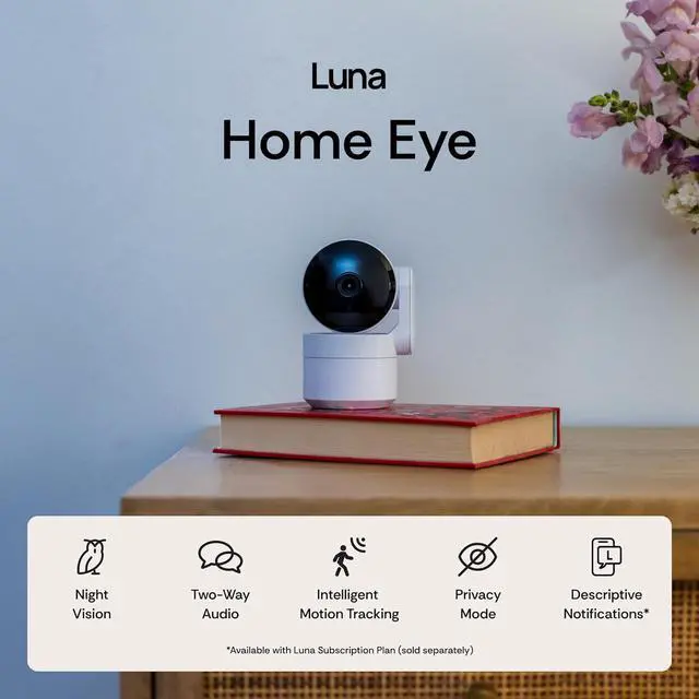 Alt view image 2 of 7 - Luna Indoor Camera 360-Degree Pan/Tilt, Pet/Person/Vehicle AI Motion Detection, Plug-in, Night Vision, Two Way Audio, Cloud Storage, Wi-Fi Camera for Room Office Smart Home Security (White)