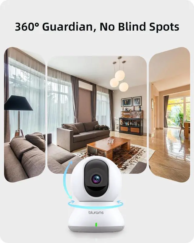 Alt view image 4 of 7 - blurams Indoor Camera 2K, Cameras for Home Security 5GHz, 360° Pet Camera w/Motion Tracking, Phone App, 2-Way Audio, IR Night Vision, Siren, Works with Alexa & Google Assistant