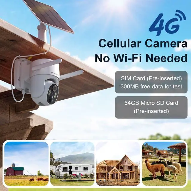 Alt view image 2 of 7 - 4G LTE Cellular Security Camera No Internet Needed, Solar No wifi Security Camera Outdoor Wireless With SIM Card Jobsite, 2K Color Night Version, 360 Live View, Motion Detection, 2-Way Audio