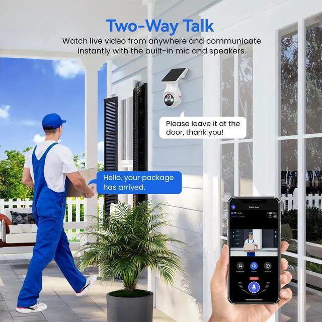 Alt view image 4 of 7 - 1080p WiFi Security Camera with Solar Panel, Battery Powered, Pan Tilt, AI Motion Detection, Night Vision, 2-Way Talk, IP65, Cloud Storage (Sold Separately), 2.4GHz WiFi Only