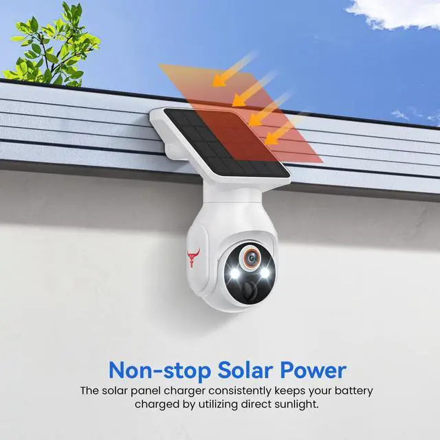 Alt view image 6 of 7 - 1080p WiFi Security Camera with Solar Panel, Battery Powered, Pan Tilt, AI Motion Detection, Night Vision, 2-Way Talk, IP65, Cloud Storage (Sold Separately), 2.4GHz WiFi Only