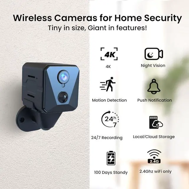 Alt view image 2 of 7 - 2025 Upgraded Security Camera, 4K HD Mini Nanny Cam for Home with Night Vision, WiFi Indoor Camera, 100 Days Long Battery Life, Motion Detection, Remote Viewing, Wireless Surveillance Cam