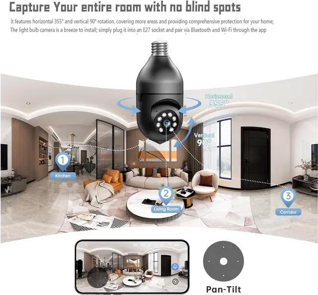 Alt view image 2 of 7 - Light Bulb Security Cameras Wireless Outdoor, 5G& 2.4GHz WiFi Security Camera for Home security Outdoor Indoor, Motion Detection, Color Night Vision, Siren Alarm, Compatible with Alexa(2 Pack)