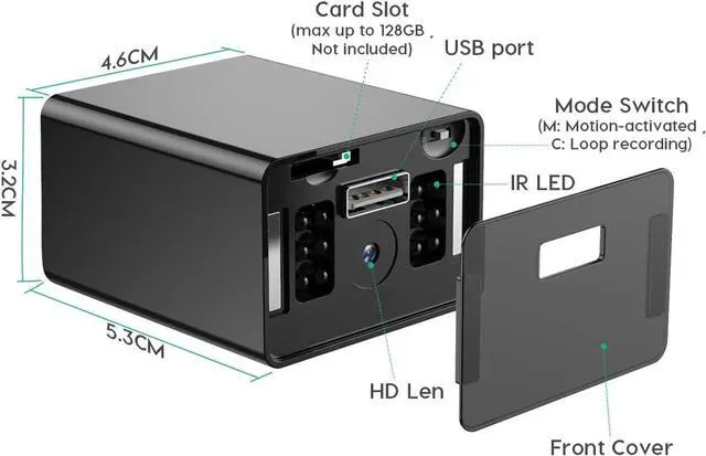 Alt view image 6 of 7 - 64GB Mini Camera 1080P Security Camera Nanny Cam with Night Vision and Motion Detection for Indoor and Home, No WiFi
