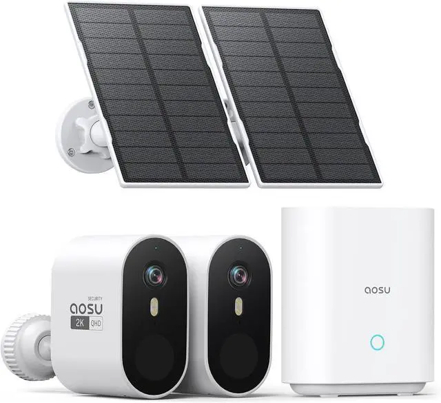 Main image of AOSU Solar Security Cameras Wireless Outdoor, 2K QHD Home Security System, 2 Cameras Kit with 166° Ultra-Wide View, Forever Power, Spotlight Camera, 32G Local Storage, No Monthly Fee