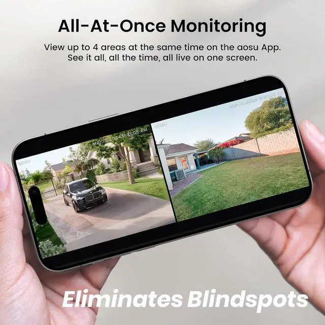 Alt view image 3 of 7 - AOSU Solar Security Cameras Wireless Outdoor, 2K QHD Home Security System, 2 Cameras Kit with 166° Ultra-Wide View, Forever Power, Spotlight Camera, 32G Local Storage, No Monthly Fee