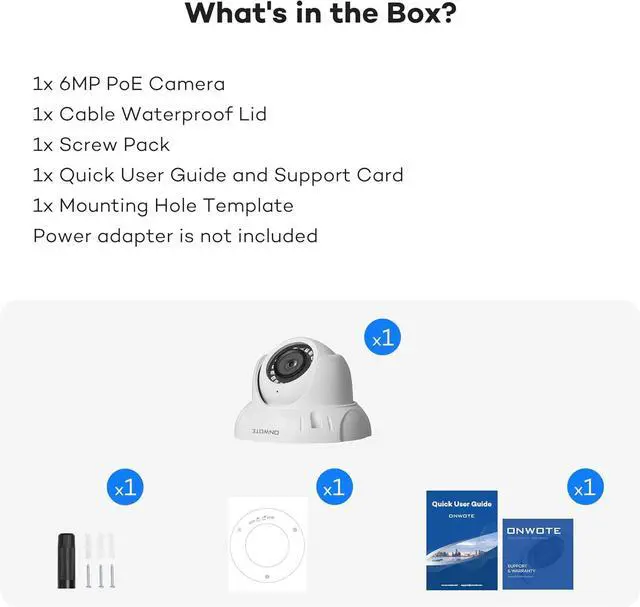 Alt view image 6 of 6 - ONWOTE 6MP Super HD PoE IP Security Camera with Audio, AI Human Vehicle Detection, 3072x2048 6 Megapixels, 122° FoV, Indoor/Outdoor Commercial Wired Camera for Business, Add-on to PoE NVR System