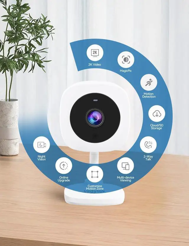 Alt view image 2 of 6 - Security Camera 2K Home Indoor Pet Baby Security Camera with Night Vision, 2-Way Audio, Wired, Motion Detection, App Control (White-1Pack)