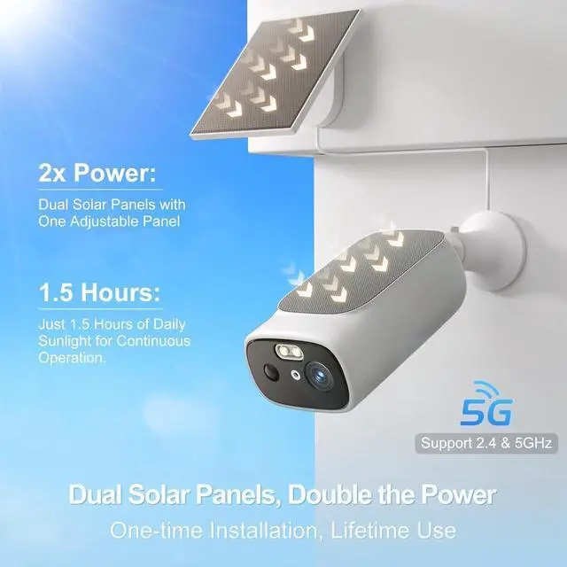 Alt view image 2 of 7 - 2K Solar Security Cameras Wireless Outdoor-2.4/5Ghz WiFi Cameras for Home Security, AI Motion Detection, Color Night Vision, SD Card/Cloud Storage, Waterproof, Work with Alexa/Google Home (4 Cameras)