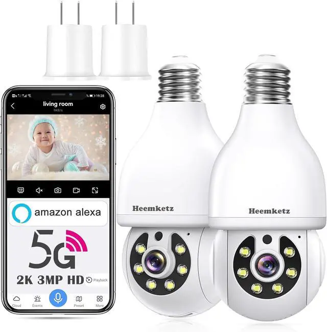 Main image of 2K Light Bulb Security Camera,5G&2.4GHz WiFi 360° Motion Tracking, Color Night Vision, Alexa Compatible, Wireless WiFi Security Camera with Two-Way Audio, SD/Cloud Storage and Smart Alerts
