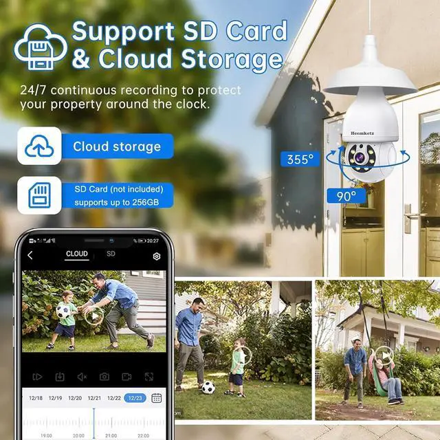 Alt view image 5 of 6 - 2K Light Bulb Security Camera,5G&2.4GHz WiFi 360° Motion Tracking, Color Night Vision, Alexa Compatible, Wireless WiFi Security Camera with Two-Way Audio, SD/Cloud Storage and Smart Alerts
