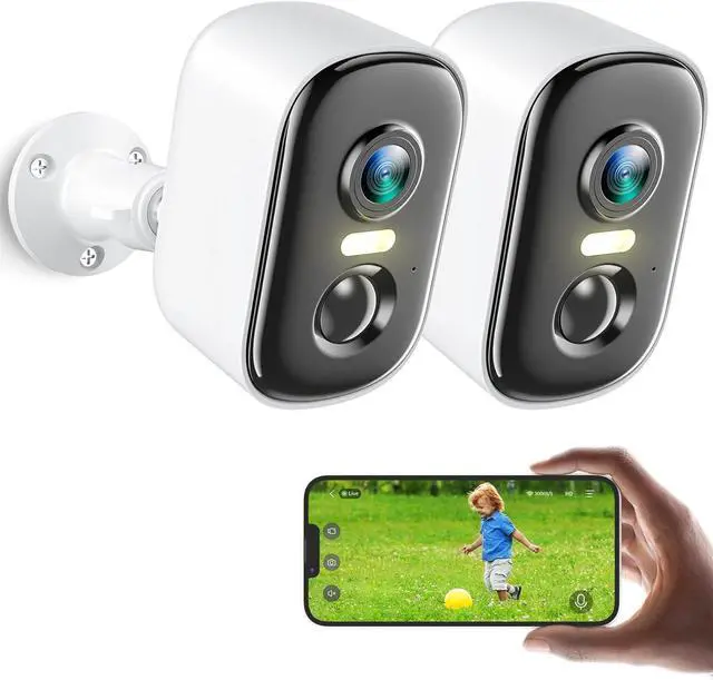Main image of 2K Security Cameras Wireless Outdoor, 2 Pack Battery Powered WiFi Cameras for Home Security with AI Motion Detection, Color Night Vision, Siren Alarm, 2-Way Talk, IP66 Waterproof, Cloud/SD Storage