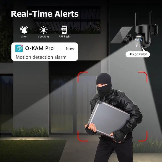 Alt view image 3 of 7 - Uniter 4K Solar Security Cameras Wireless Outdoor, 5G/2.4G WiFi PTZ Camera Battery Powered, 360°View Home Security Systems with Color Night Vision/Spotlight Siren/PIR Sensor/Auto Human Tracking/IP66