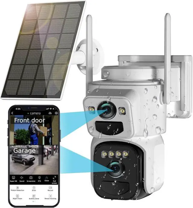 Main image of Kurain 6MP Solar Security Cameras Wireless Outdoor, 2.4G/5G WiFi 6, Panoramic & Tracking Dual Lens 2-in-1 Home Security Camera with Color Night Vision/PIR Alarm/Human Tracking/2-Way Audio/360°PTZ