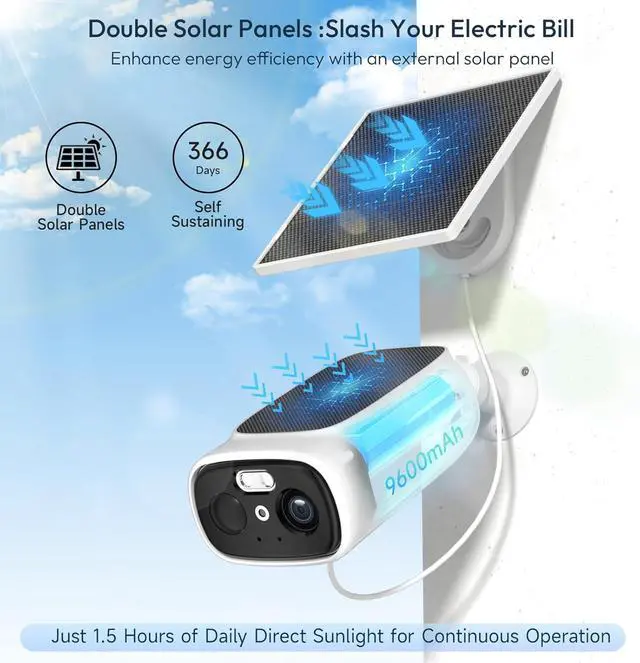 Alt view image 3 of 7 - 2.4G/5G WiFi Cameras for Home Security with Double Solar Panels, 2K Solar Security Cameras Wireless Outdoor, Color Night Vision , 2-Way Talk, Spotlight, Siren,IP66, Cloud/SD, AI Detection, W/Alexa