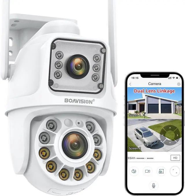Main image of BOAVISION Dual Lens Linkage Security Camera Outdoor,Wireless PTZ Dual Screen Camera,360° View,Auto Tracking,Human Detection,Color Night Vision,24/7 Record,Two-Way Audio