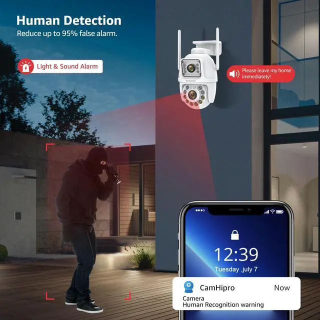 Alt view image 6 of 7 - BOAVISION Dual Lens Linkage Security Camera Outdoor,Wireless PTZ Dual Screen Camera,360° View,Auto Tracking,Human Detection,Color Night Vision,24/7 Record,Two-Way Audio