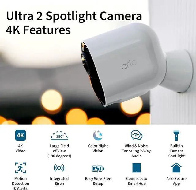 Alt view image 2 of 7 - Arlo Ultra 2 Spotlight Camera 4K HDR (Camera only, SmartHub Sold Separately & is Required to Operate | Wireless Home Security Camera | Color Night Vision, Motion Sensor, 180º View, 2-Way Audio, Black