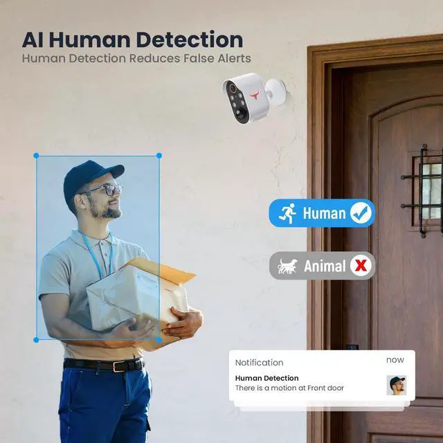 Alt view image 3 of 7 - 1080p Wireless Security Camera with AI Human Detection, Night Vision, 2-Way Talk, Cloud Storage, Rechargeable Battery Included, Battery Camera for Home Security, 2.4G WiFi
