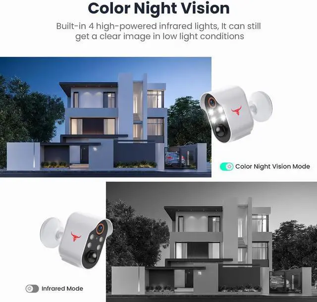 Alt view image 6 of 7 - 1080p Wireless Security Camera with AI Human Detection, Night Vision, 2-Way Talk, Cloud Storage, Rechargeable Battery Included, Battery Camera for Home Security, 2.4G WiFi