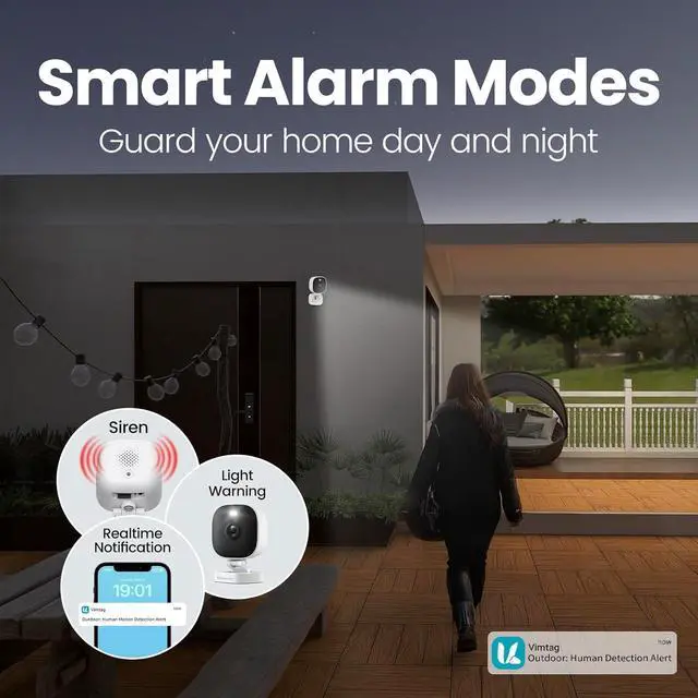 Alt view image 4 of 7 - Vimtag Security Camera Outdoor 2.5K, 2.4G/5G Smart Wi-Fi Cameras for Home Security with Color Night Vision, Motion Activated Spotlight/Siren, IP66,2-Way Audio, Support Cloud/512G SD Card Storage,Wired