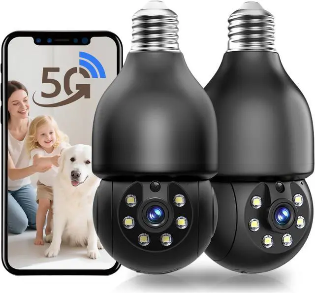 Main image of Light Bulb Security Cameras Wireless Outdoor, 5G&2.4G WiFi Security Cameras for Home Security Outside, AI Human Detection, Two-Way Talk, Color Night Vision, Siren Alarm, Work with Alexa (2 Pack)