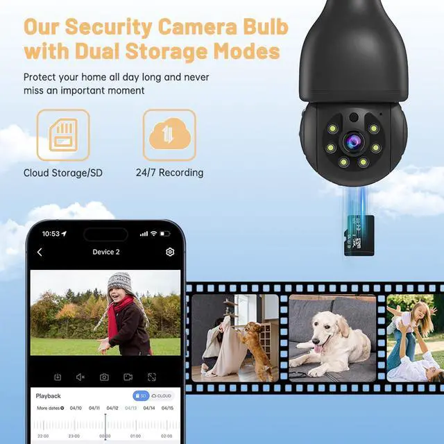 Alt view image 6 of 7 - Light Bulb Security Cameras Wireless Outdoor, 5G&2.4G WiFi Security Cameras for Home Security Outside, AI Human Detection, Two-Way Talk, Color Night Vision, Siren Alarm, Work with Alexa (2 Pack)