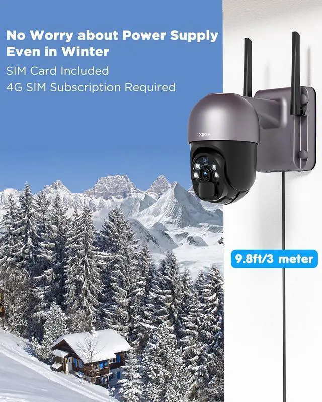 Alt view image 3 of 7 - Xega 4G LTE Cellular Security Camera with 20W Solar Panel 20000mAh Battery -24/7 Record Solar No WiFi Security Camera Wireless Outdoor,2K HD Color Night Vision, PIR Motion Detection, Built-in SIM