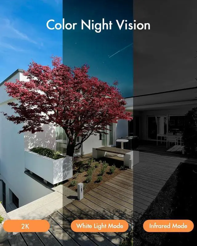 Alt view image 5 of 7 - Dzees Solar Powered Security Cameras Wireless Outdoor WiFi, 2K Color Night Vision Outdoor Camera, Wireless Home Security Cameras System with Solar Panel, Spotlight/Alarm, AI Detection, 2-Way Talk