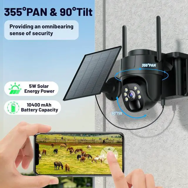 Alt view image 4 of 7 - KKB 4G LTE Cellular Security Camera, No WiFi Security Camera Outdoor Built-in SIM Card Unlimited Data Plan, Solar Powered, 2K Wireless Cam Color Night Vision, PIR Motion Sensor, 355° View, 2 Way Talk