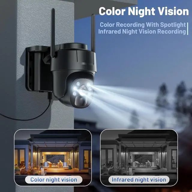 Alt view image 6 of 7 - KKB 4G LTE Cellular Security Camera, No WiFi Security Camera Outdoor Built-in SIM Card Unlimited Data Plan, Solar Powered, 2K Wireless Cam Color Night Vision, PIR Motion Sensor, 355° View, 2 Way Talk