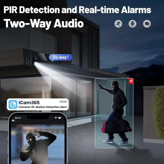 Alt view image 5 of 7 - KKB 4G LTE Cellular Security Camera, No WiFi Security Camera Outdoor Built-in SIM Card Unlimited Data Plan, Solar Powered, 2K Wireless Cam Color Night Vision, PIR Motion Sensor, 355° View, 2 Way Talk