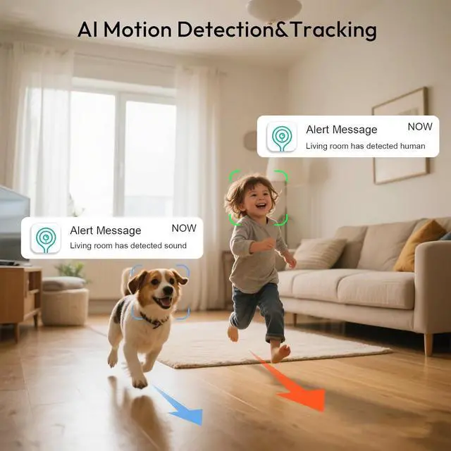 Alt view image 4 of 7 - Rraycom Indoor Camera 5G&2.4G WiFi,2K Security Cameras for Home Security,360°Pan & Tilt, Dog/Pet Baby Camera with Motion Tracking& Sound Detection, 2-Way Audio, Night Vision,Siren,Works w/Alexa