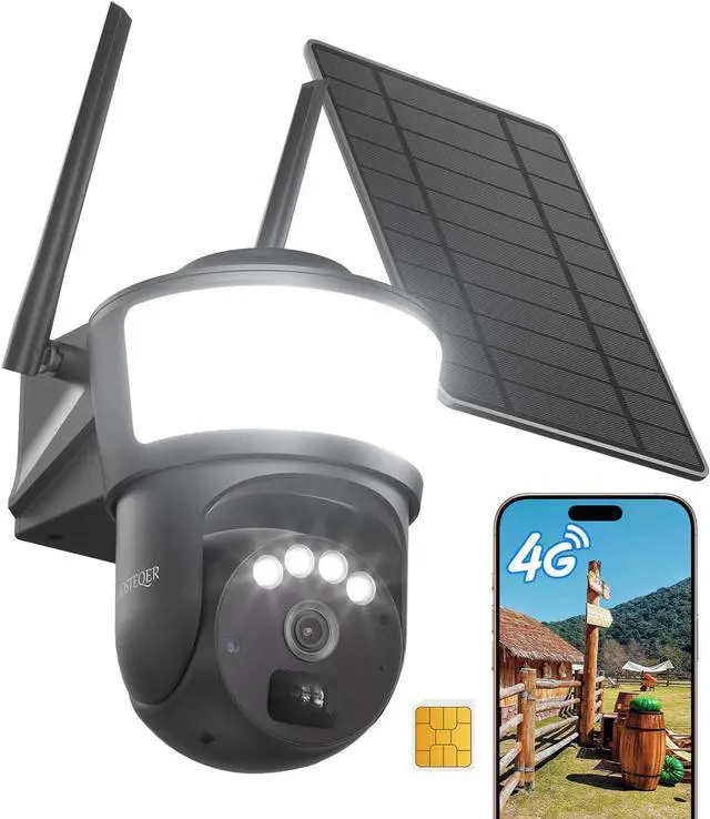 Main image of 4G LTE Cellular Security Camera Wireless Outdoor, No WiFi Security Cameras Solar Powered, PIR Detection, 360°Cameras for Home Security with Floodlight, 2K Color Night Vision, Built-in SIM Card