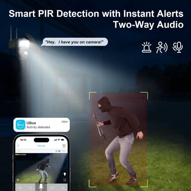 Alt view image 4 of 7 - 4G LTE Cellular Security Camera Wireless Outdoor, No WiFi Security Cameras Solar Powered, PIR Detection, 360°Cameras for Home Security with Floodlight, 2K Color Night Vision, Built-in SIM Card