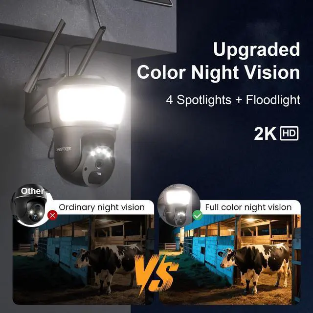 Alt view image 5 of 7 - 4G LTE Cellular Security Camera Wireless Outdoor, No WiFi Security Cameras Solar Powered, PIR Detection, 360°Cameras for Home Security with Floodlight, 2K Color Night Vision, Built-in SIM Card