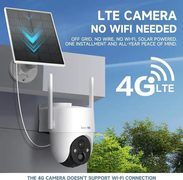 Alt view image 2 of 7 - ARENTI 4G LTE Cellular Security Camera 2K, Solar Powered Live Feed Camera Outdoor Wireless for Home Security, Color Night Vision, 360° PTZ No WiFi Needed, PIR Sensor 2 Way Talk (Includes SIM Card)