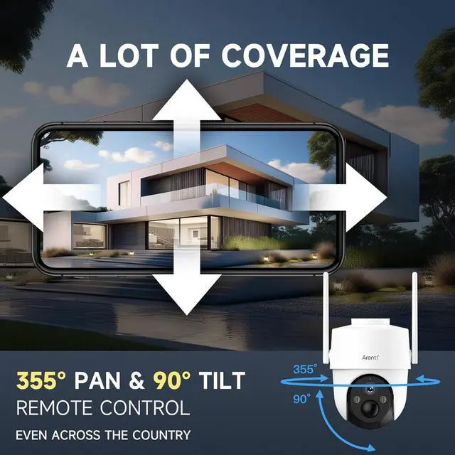 Alt view image 3 of 7 - ARENTI 4G LTE Cellular Security Camera 2K, Solar Powered Live Feed Camera Outdoor Wireless for Home Security, Color Night Vision, 360° PTZ No WiFi Needed, PIR Sensor 2 Way Talk (Includes SIM Card)