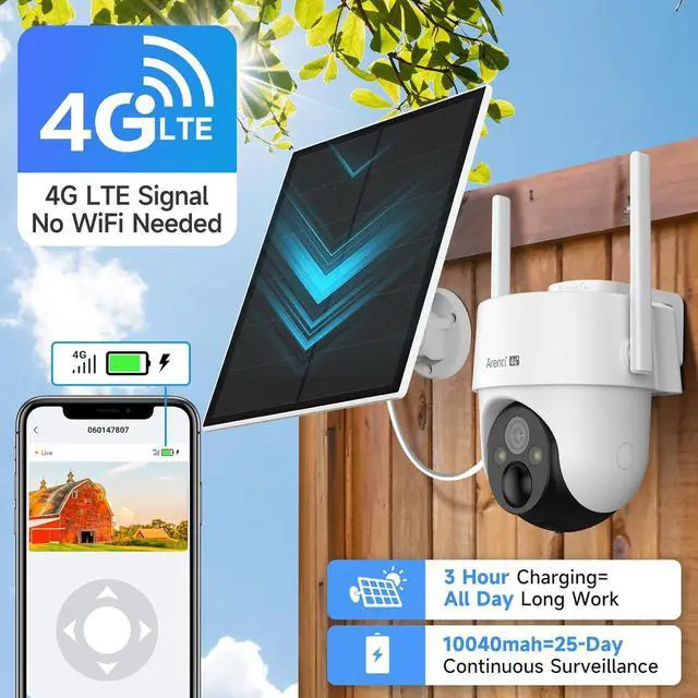 Alt view image 5 of 7 - ARENTI 4G LTE Cellular Security Camera 2K, Solar Powered Live Feed Camera Outdoor Wireless for Home Security, Color Night Vision, 360° PTZ No WiFi Needed, PIR Sensor 2 Way Talk (Includes SIM Card)