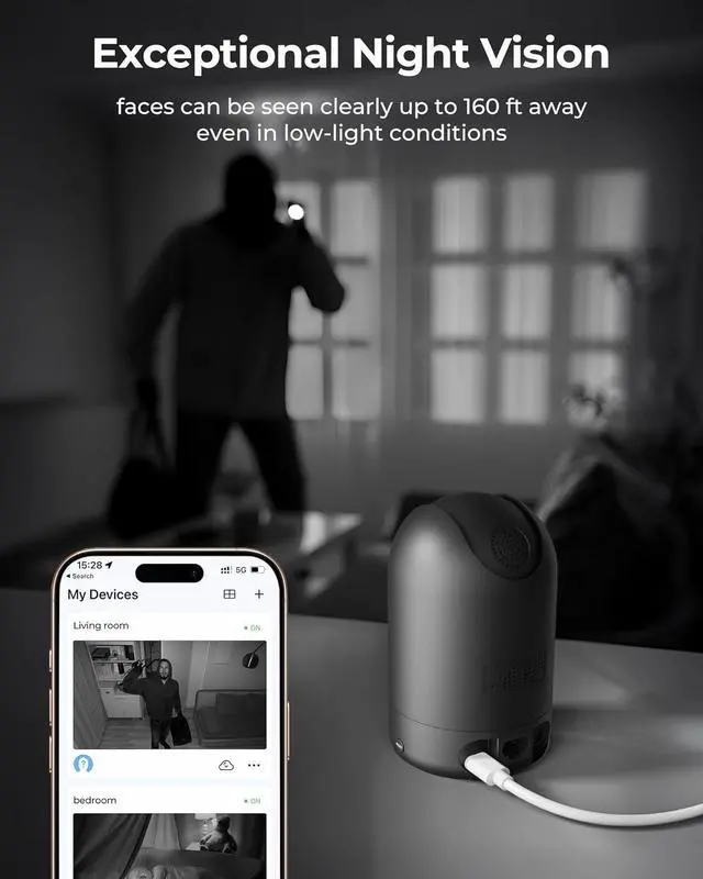 Alt view image 5 of 7 - FOSCAM Home Security Camera R4S 4MP WiFi IP Camera,Wireless Baby Monitor with AI Human Detection Sound Detection 33ft Night Vision 2 Way Audio Camera Compatible with Alexa Black